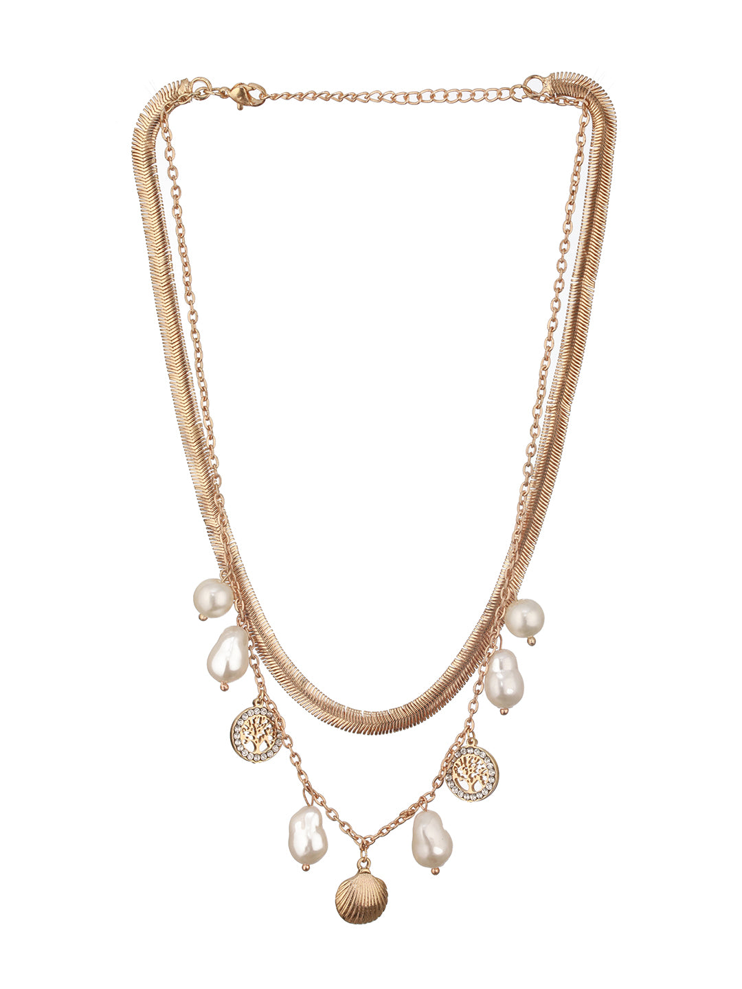 Jazz And Sizzle Gold-Plated pearls & charm beaded Necklace Chain