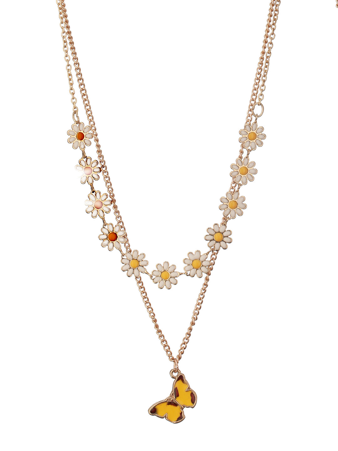 Jazz And Sizzle Set Of 2 Gold-Plated Floral & Butterfly Motif Necklace Chain & Bracelet