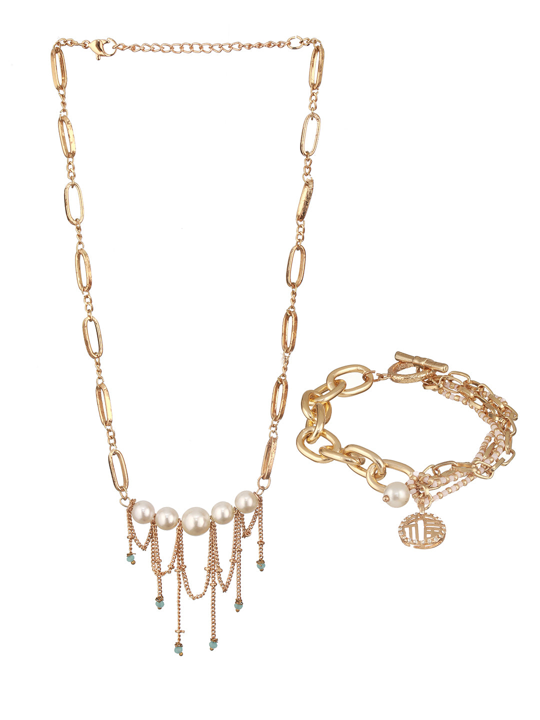 Jazz and Sizzle Gold-Plated Stones-Studded & Pearl Beaded Jewellery Set