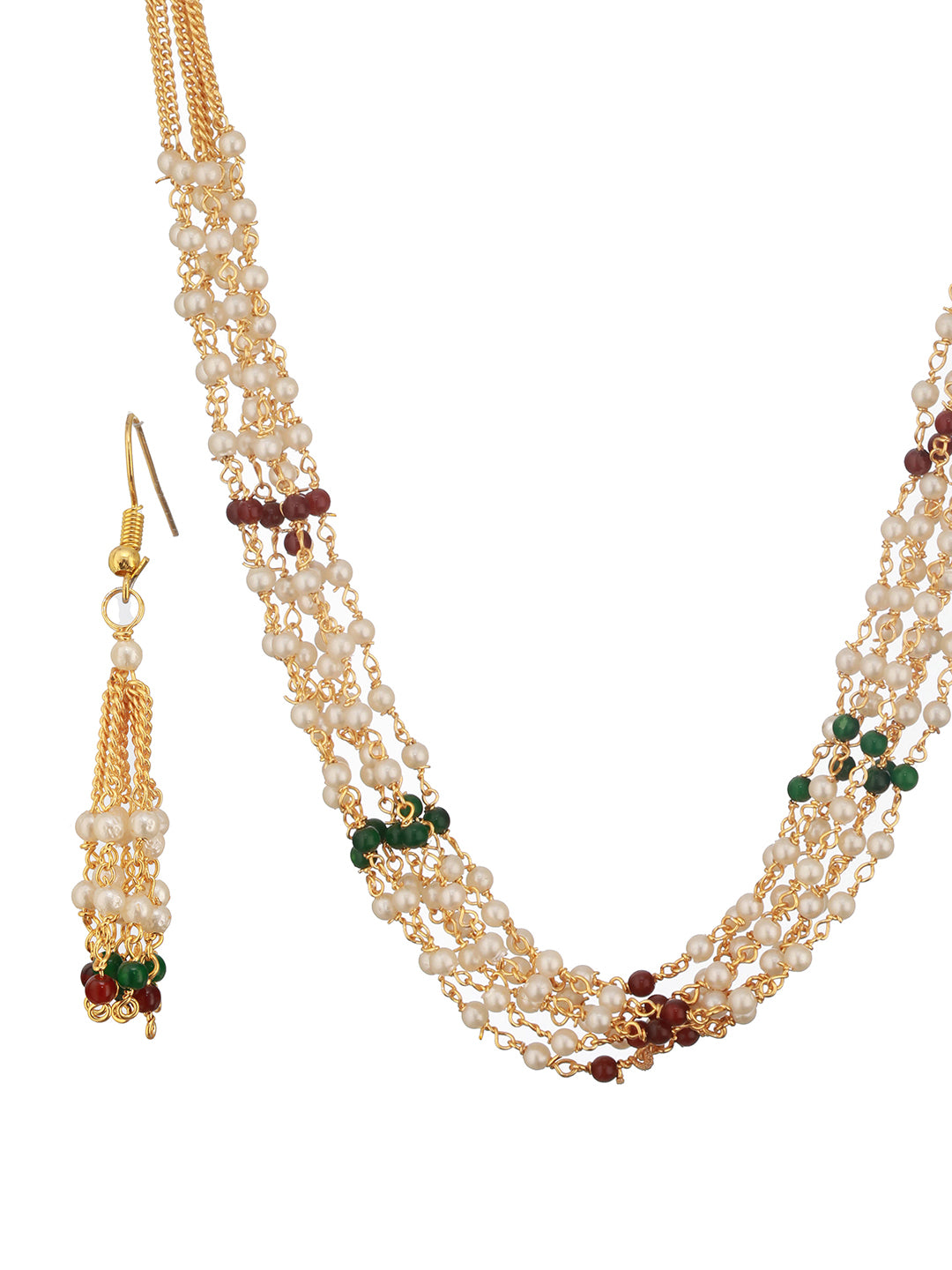 Jazz And Sizzle Gold-Plated Pearl Beaded Necklace & Earrings