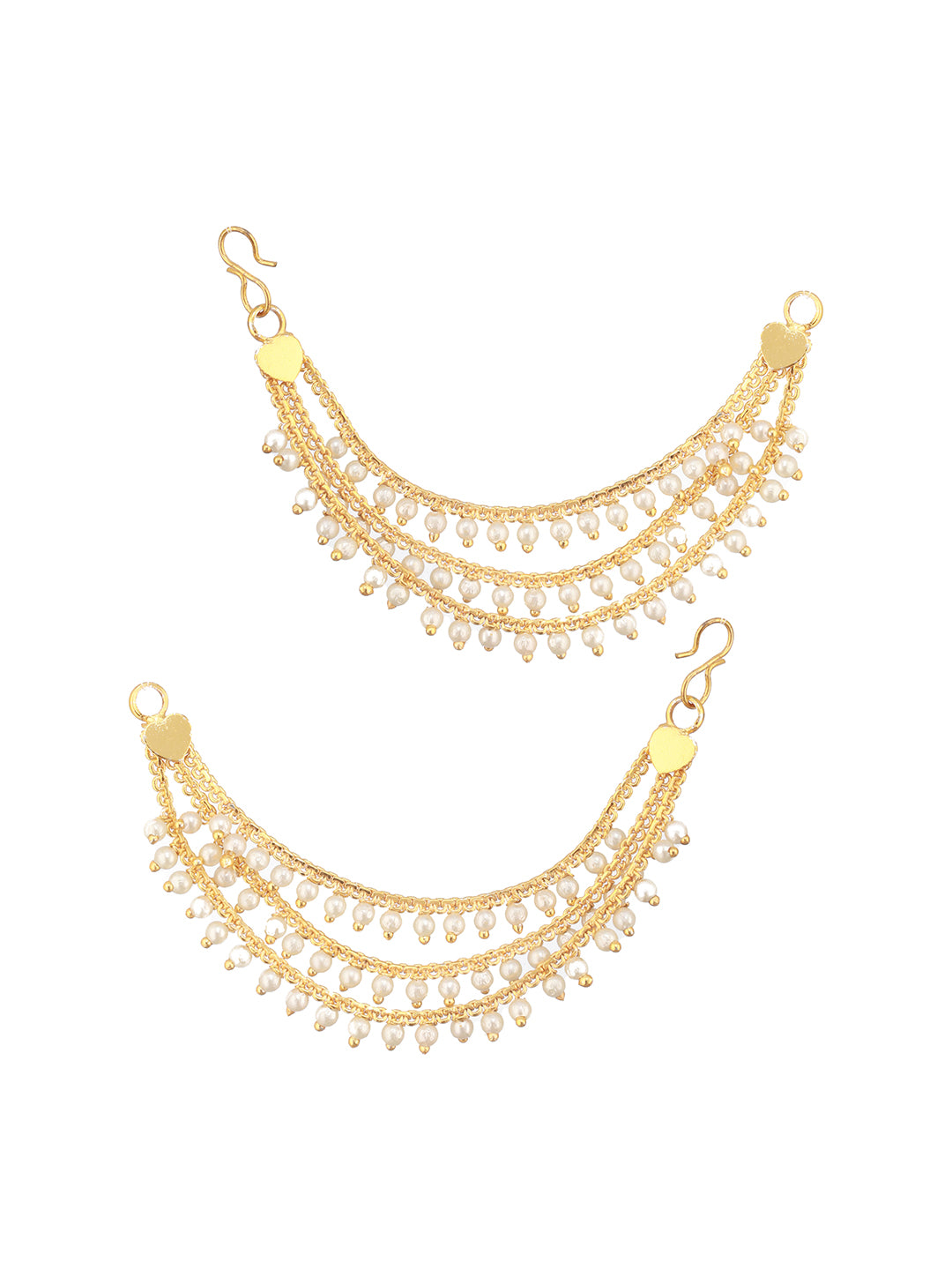 Jazz And Sizzle Gold-Plated Pearls Beaded Classic Layered Ear Chain/kaanchain