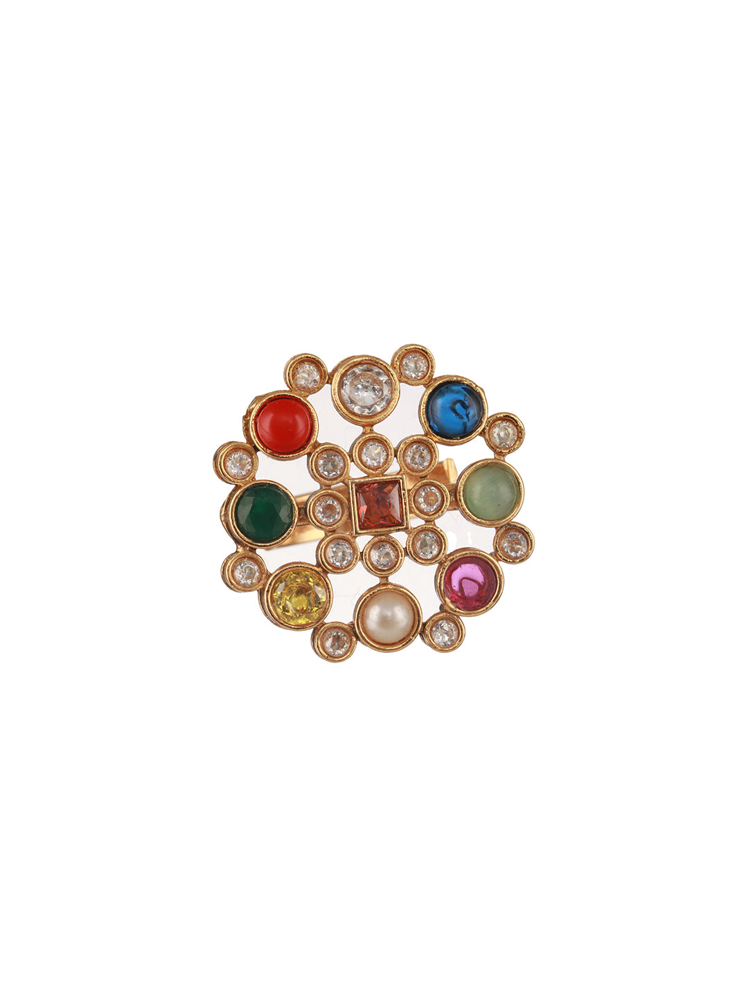 Gold-Plated American Diamond Studded Adjustable Finger Ring