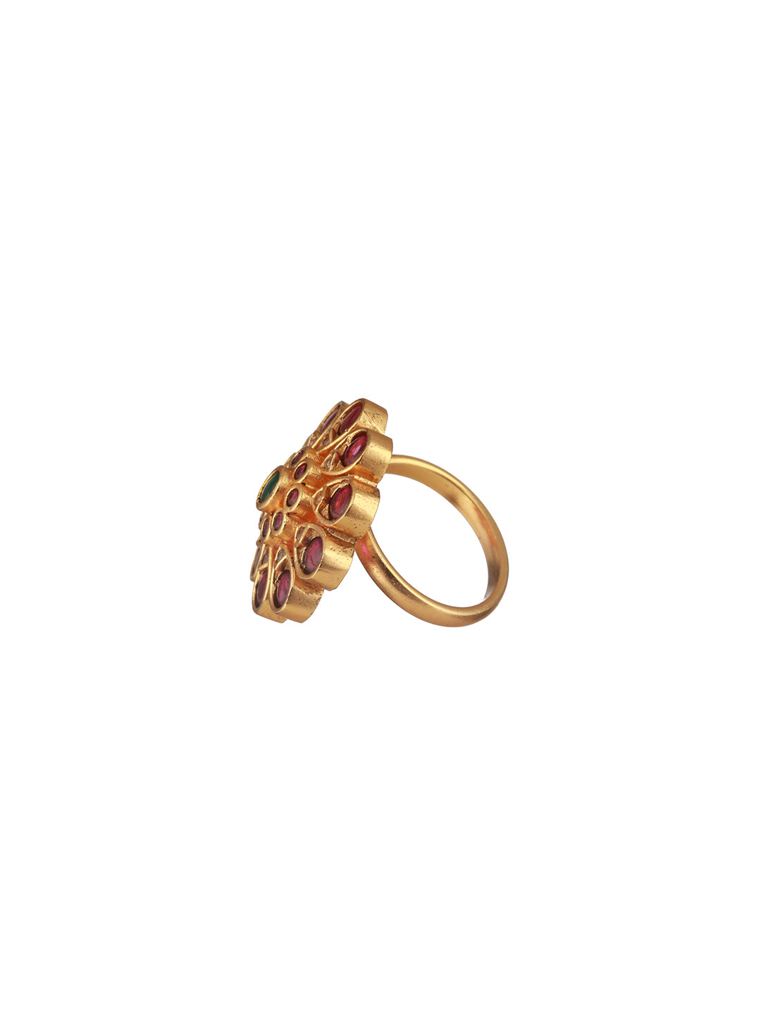 Gold-Plated Floral Stone Studded Adjustable Finger Ring