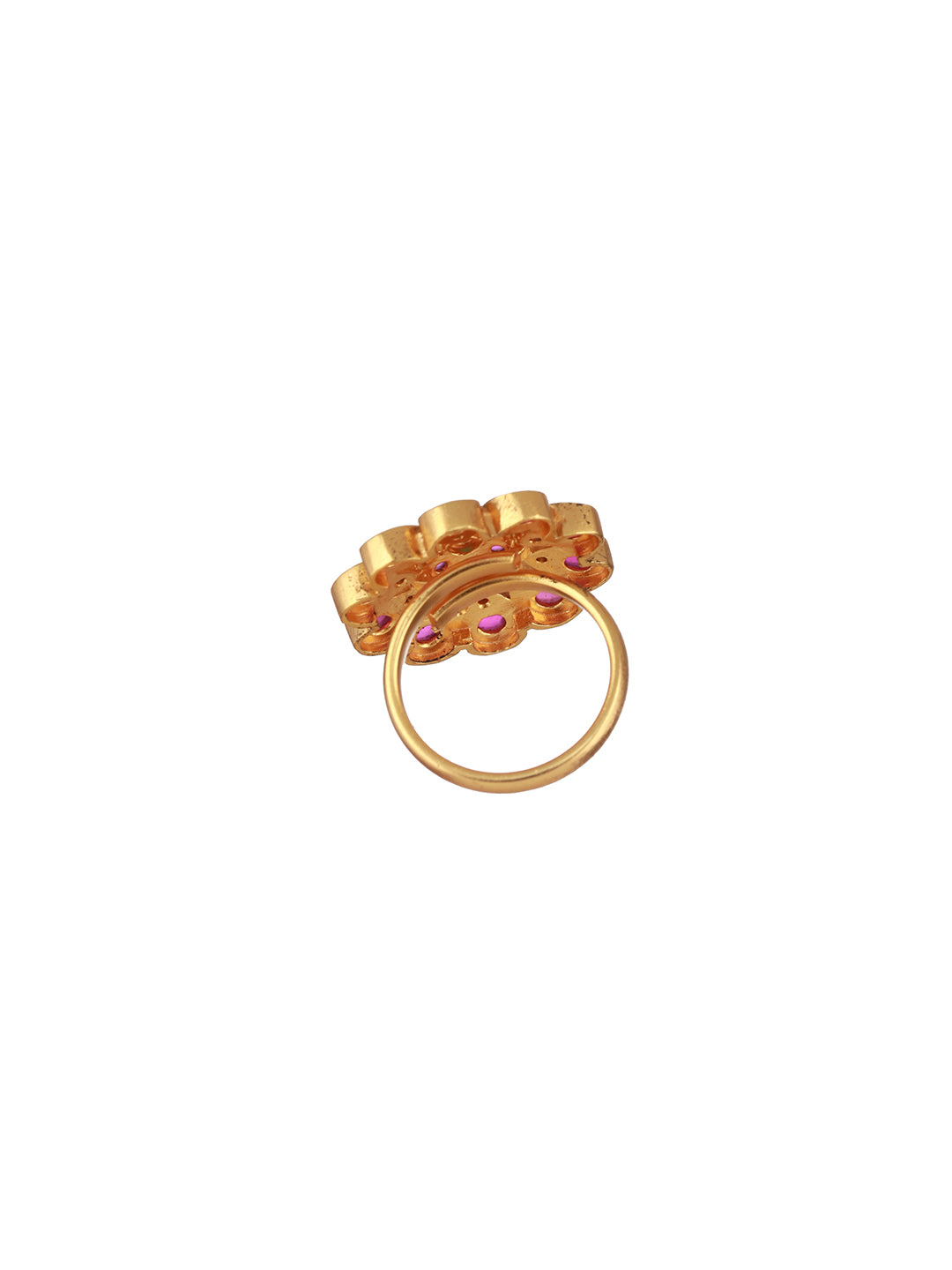 Gold-Plated Floral Stone Studded Adjustable Finger Ring