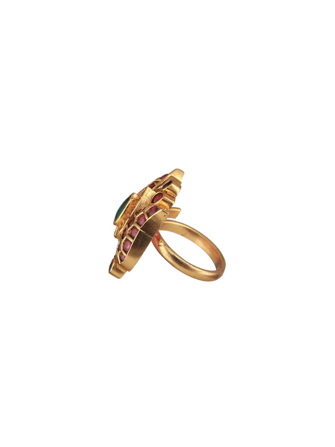 Gold-Plated American Diamond Studded Adjustable Finger Ring