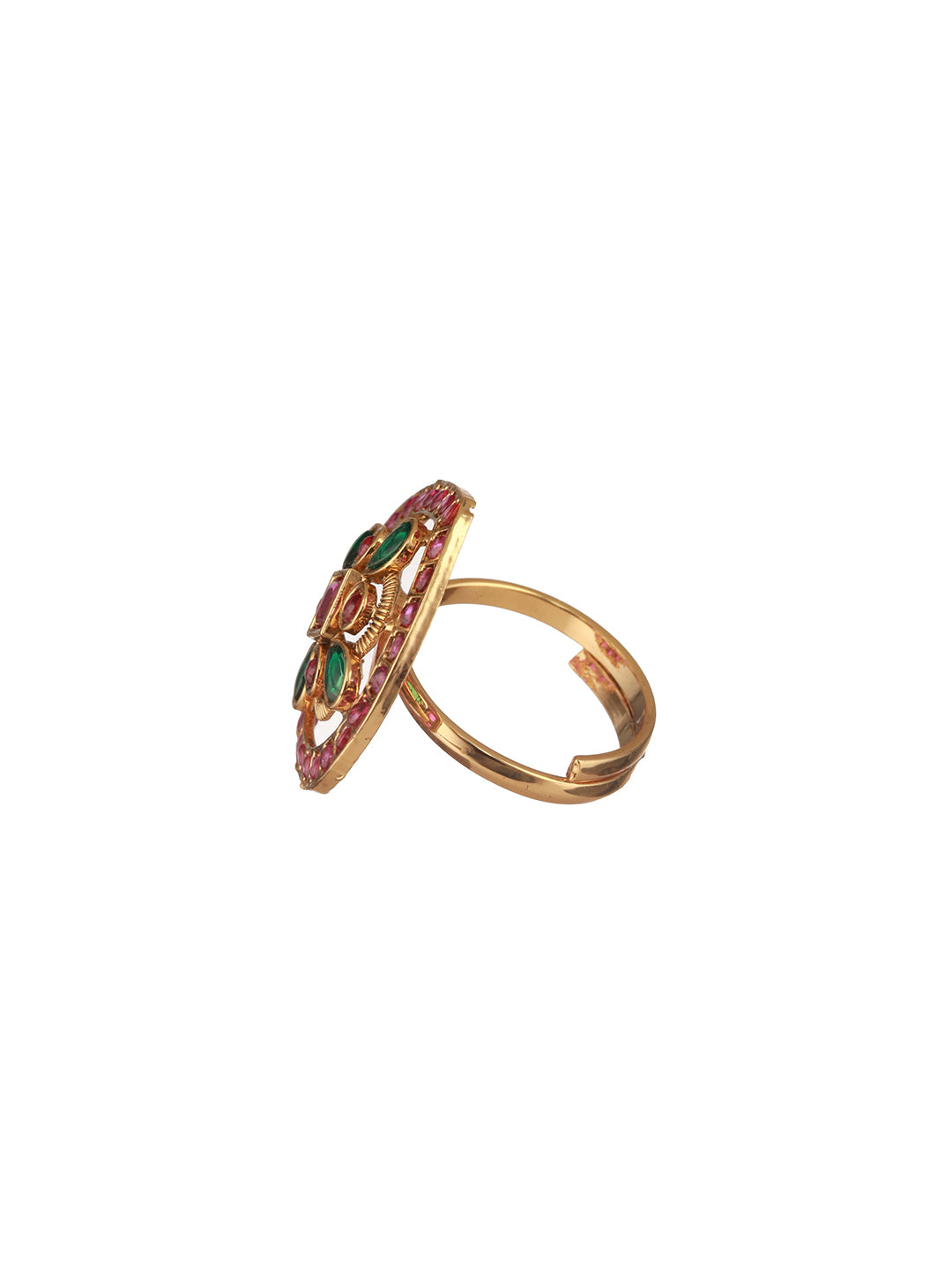 Gold-Plated Stones Studded Adjustable Finger Ring