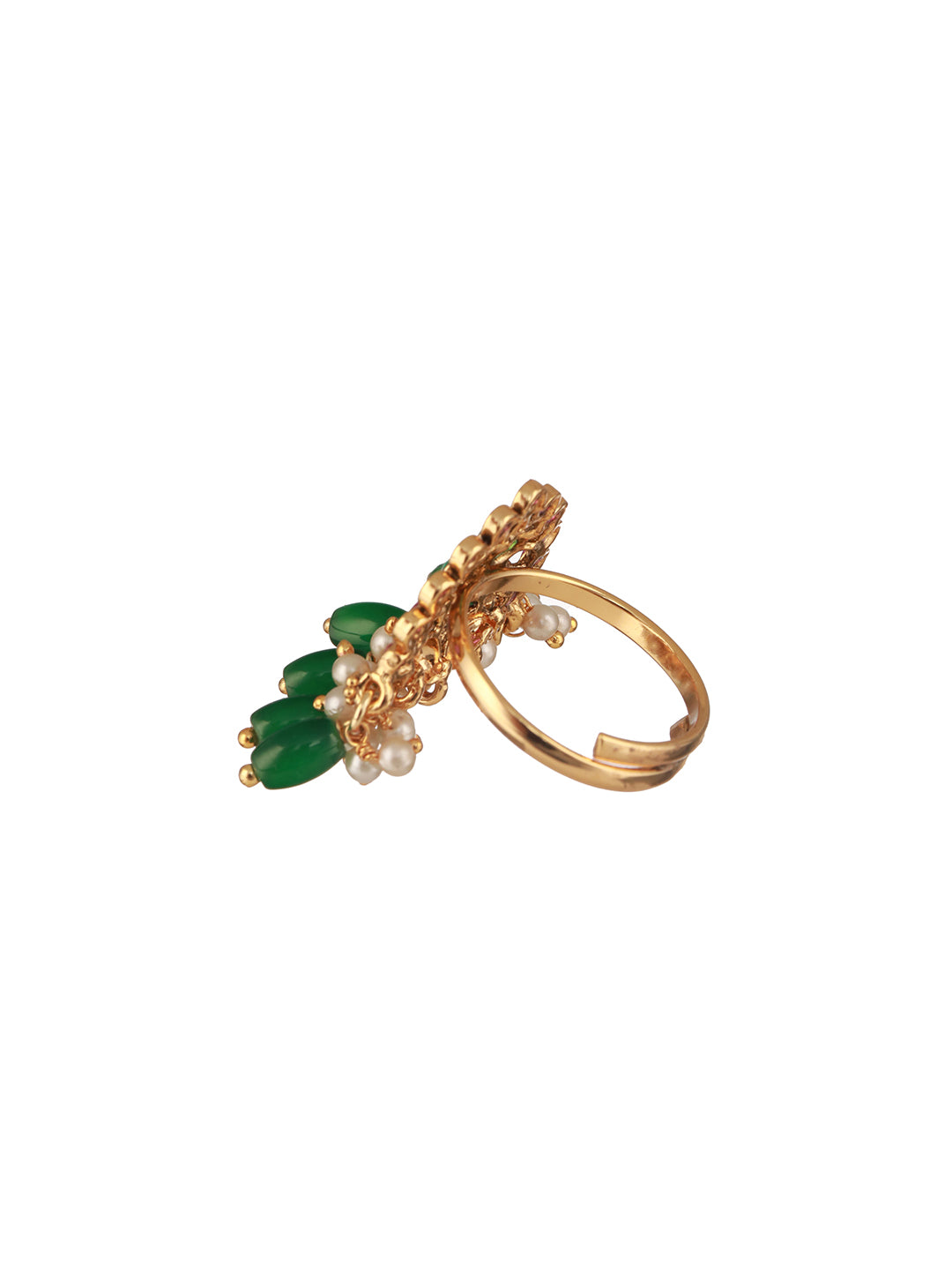 Gold Plated Artificial Stone Studded & Beaded Finger Ring