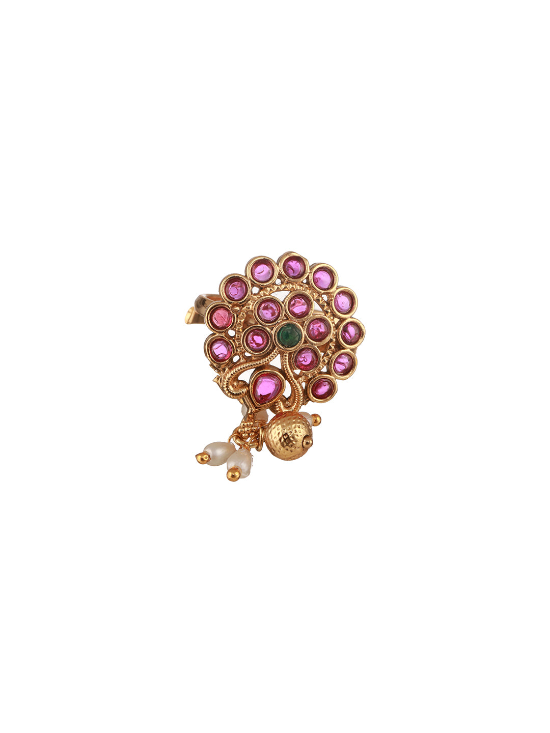 Gold-Plated Stone Studded Adjustable Finger Ring