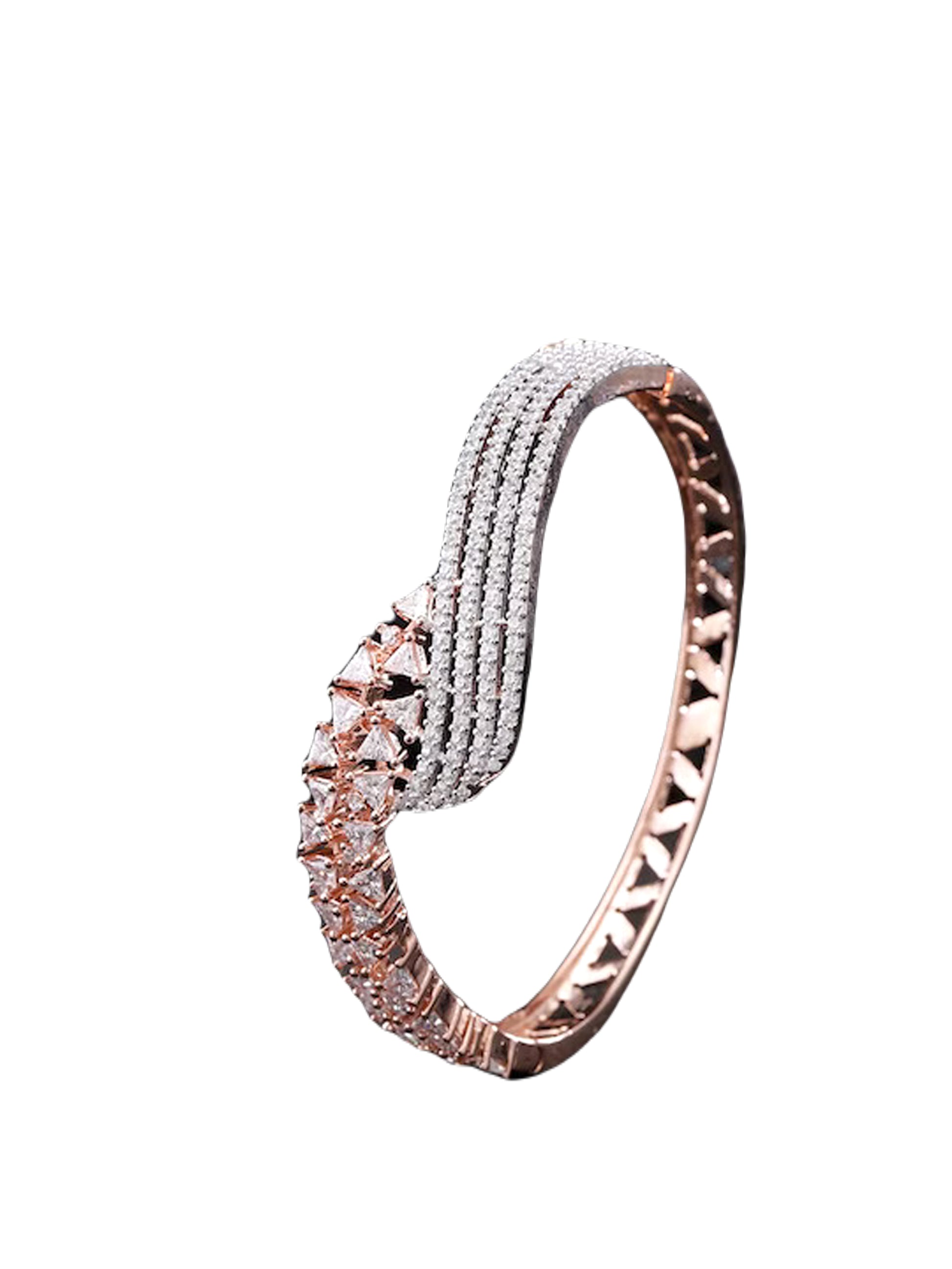 Jazz And Sizzle Rose Gold-Plated CZ Stone-Studded Handcrafted Bangle-Style Bracelet - Jazzandsizzle