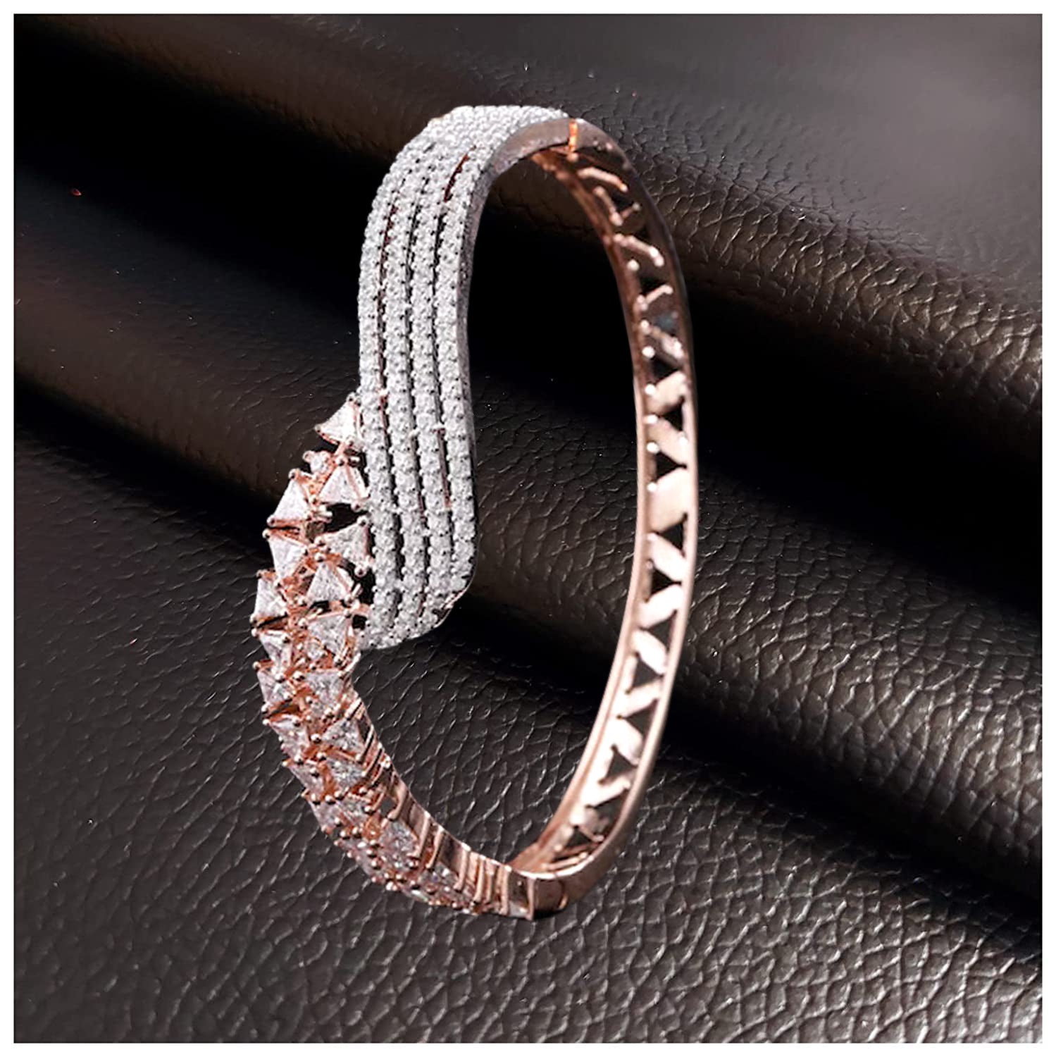 Jazz And Sizzle Rose Gold-Plated CZ Stone-Studded Handcrafted Bangle-Style Bracelet - Jazzandsizzle