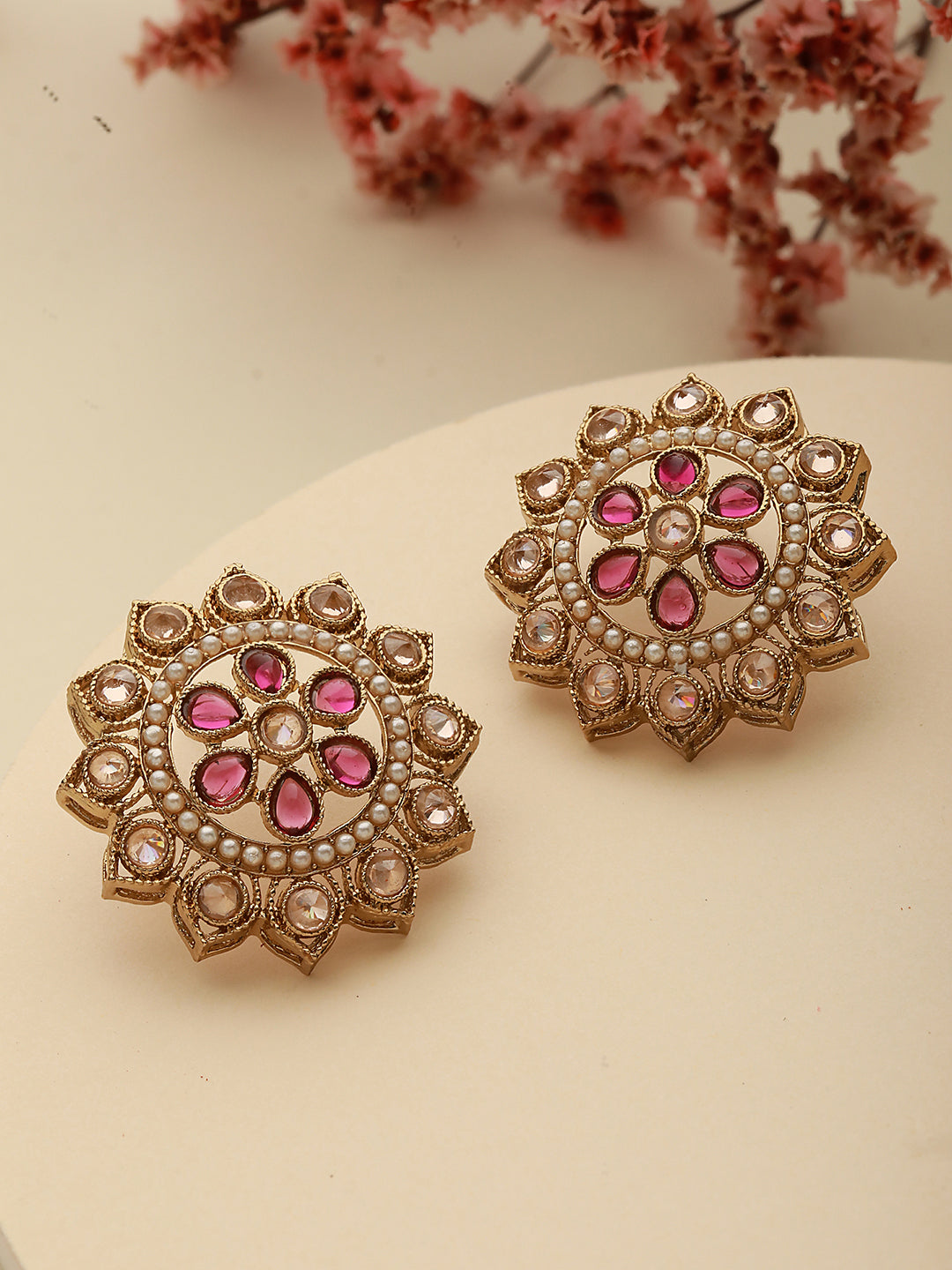 Gold-Plated Floral Stud Earrings