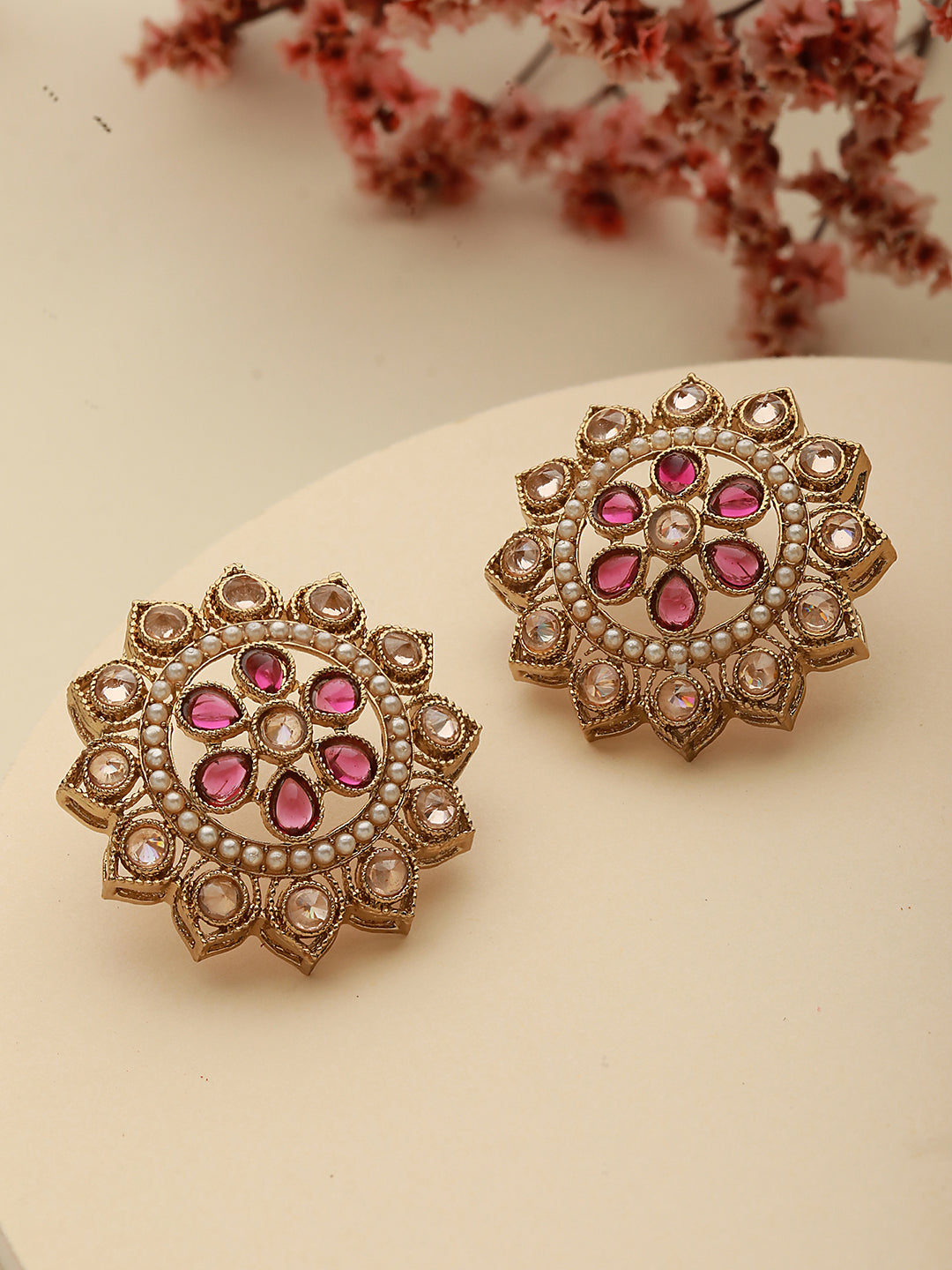 Gold-Plated Floral Stud Earrings - Jazzandsizzle