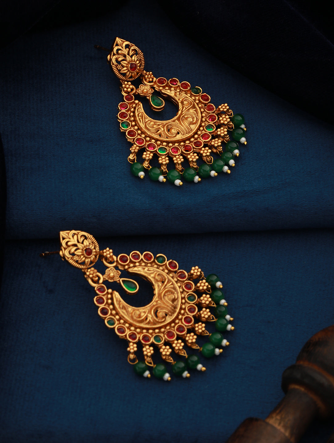 Jazz And Sizzle Green & Pink Gold-Plated Contemporary Shaped Chandbalis