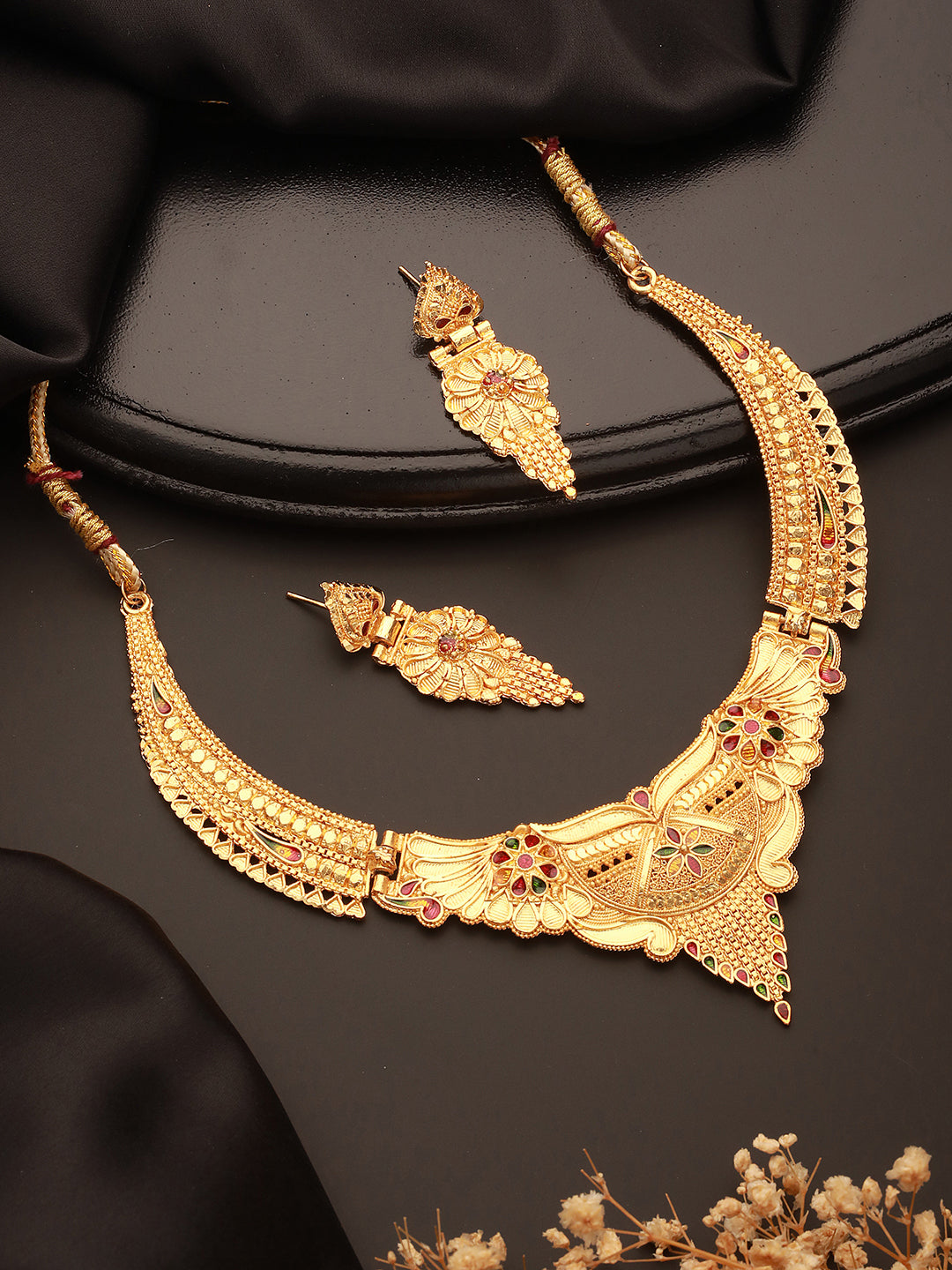Jazz And Sizzle 22K Gold Plated  Circular Design Necklace Set with Matching Earrings Dubai Style Jewelry Set