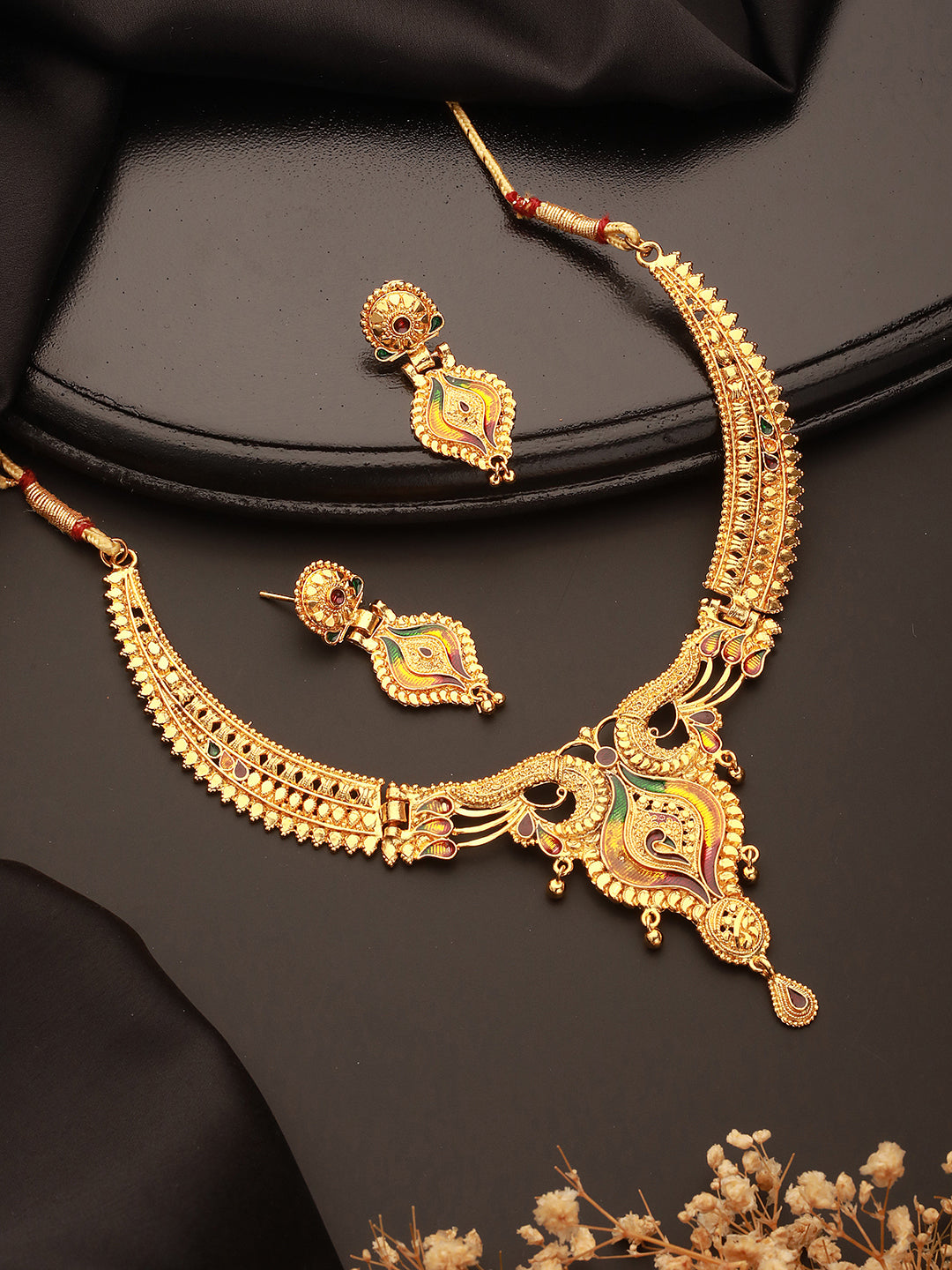 Jazz And Sizzle 22K Gold Plated  Circular Design Necklace Set with Matching Earrings Dubai Style Jewelry Set