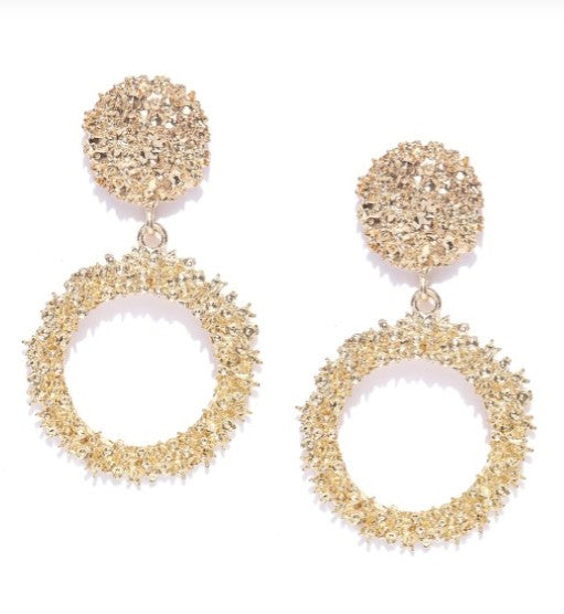 Jazz And Sizzle Gold-Toned Textured Circular Drop Earrings