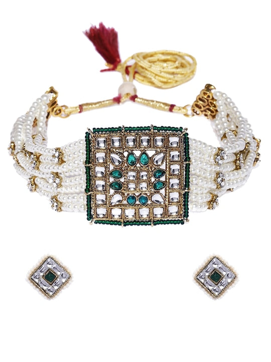 Jazz And Sizzle Women Gold-Plated Pearl Beaded Artificial Stone-Studded Jewellery Set - Jazzandsizzle