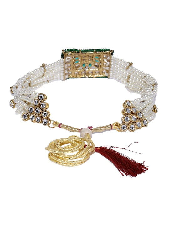 Jazz And Sizzle Women Gold-Plated Pearl Beaded Artificial Stone-Studded Jewellery Set - Jazzandsizzle