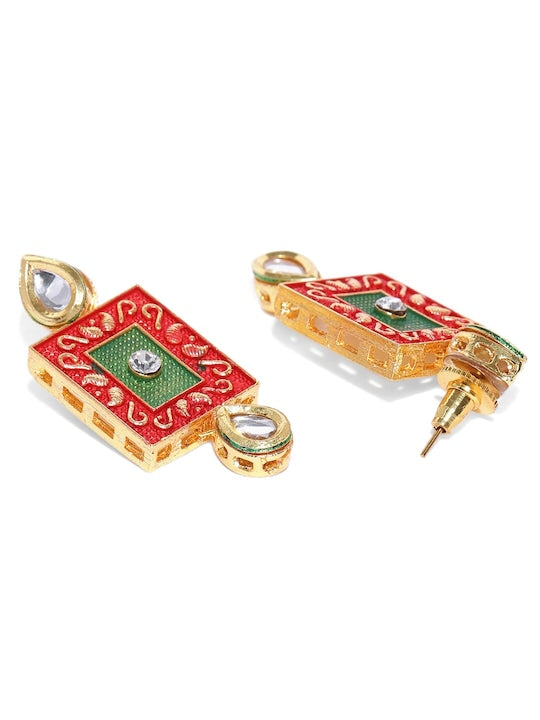 Jazz And Sizzle Gold-Plated Kundan-Studded & Beaded Meenakari Jewellery Set - Jazzandsizzle
