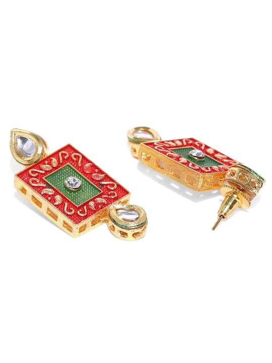 Jazz And Sizzle Gold-Plated Kundan-Studded & Beaded Meenakari Jewellery Set - Jazzandsizzle