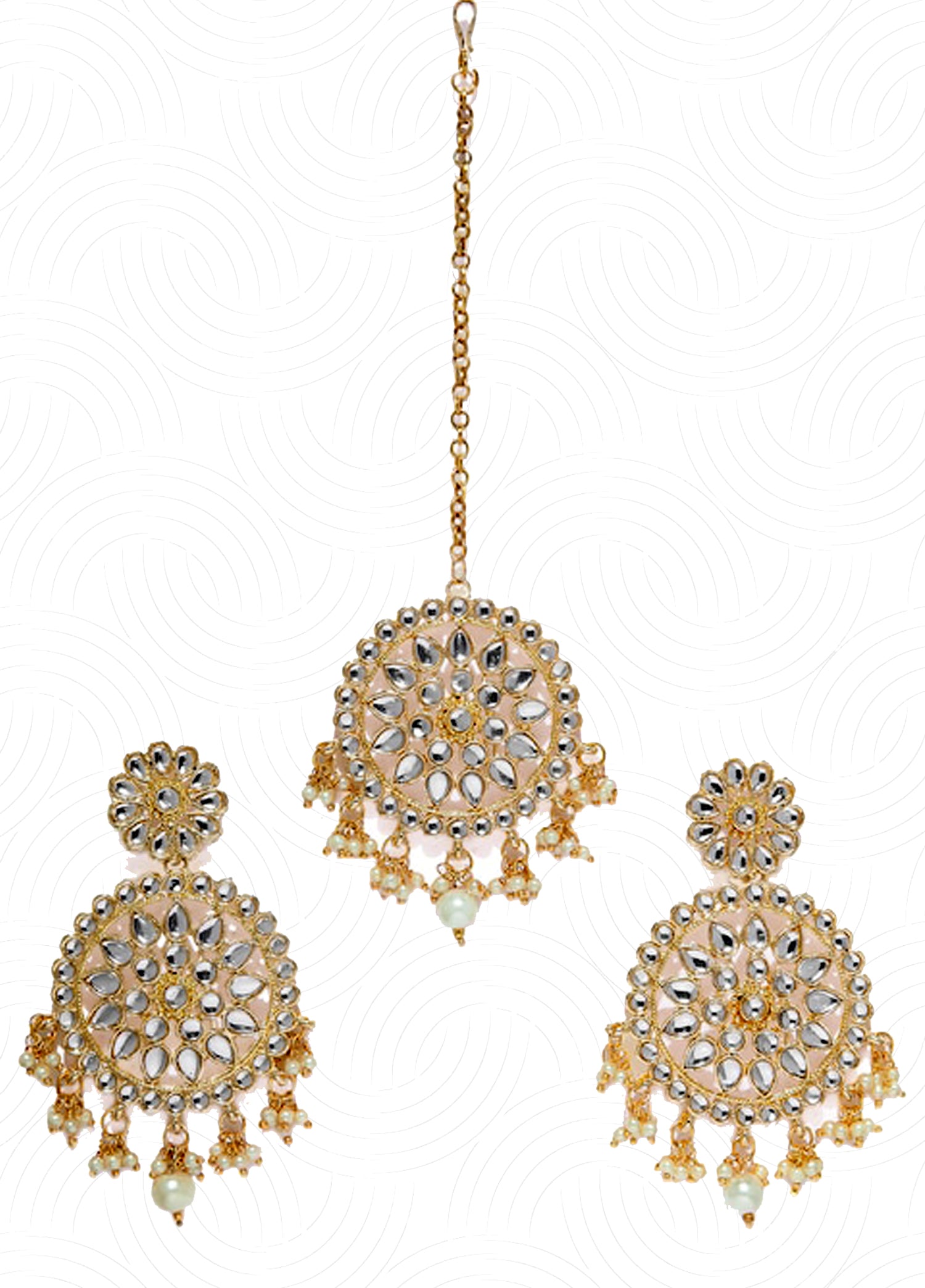 Gold Plated Kundan Studded & Pearl Beaded Earring with Manngtikka - Jazzandsizzle