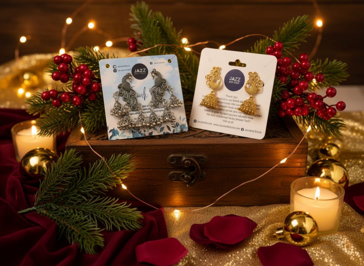 Jazz And Sizzle Set of 2  Oxidized Silver & Gold Plated Peacock Shaped Jhumka Drop Earrings