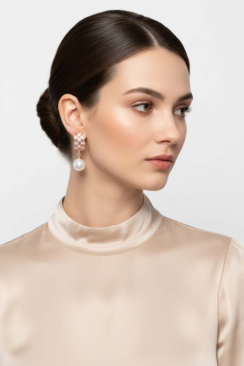 Jazz and Sizzle Set of 2 Silver & Rose Gold Plated Pearl Drop Earrings
