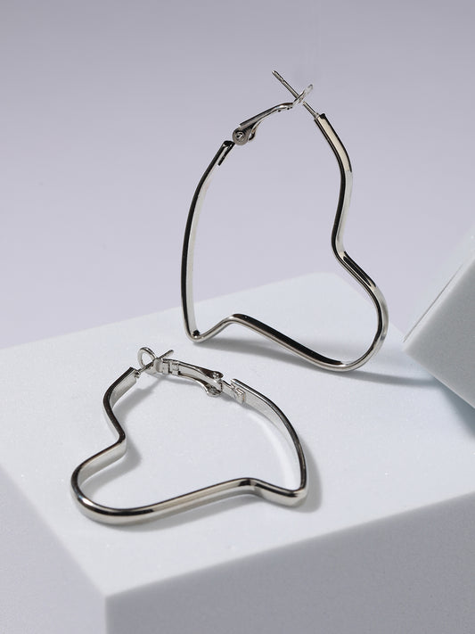 Silver-Plated Heart Shaped Hoop Earrings - Jazzandsizzle