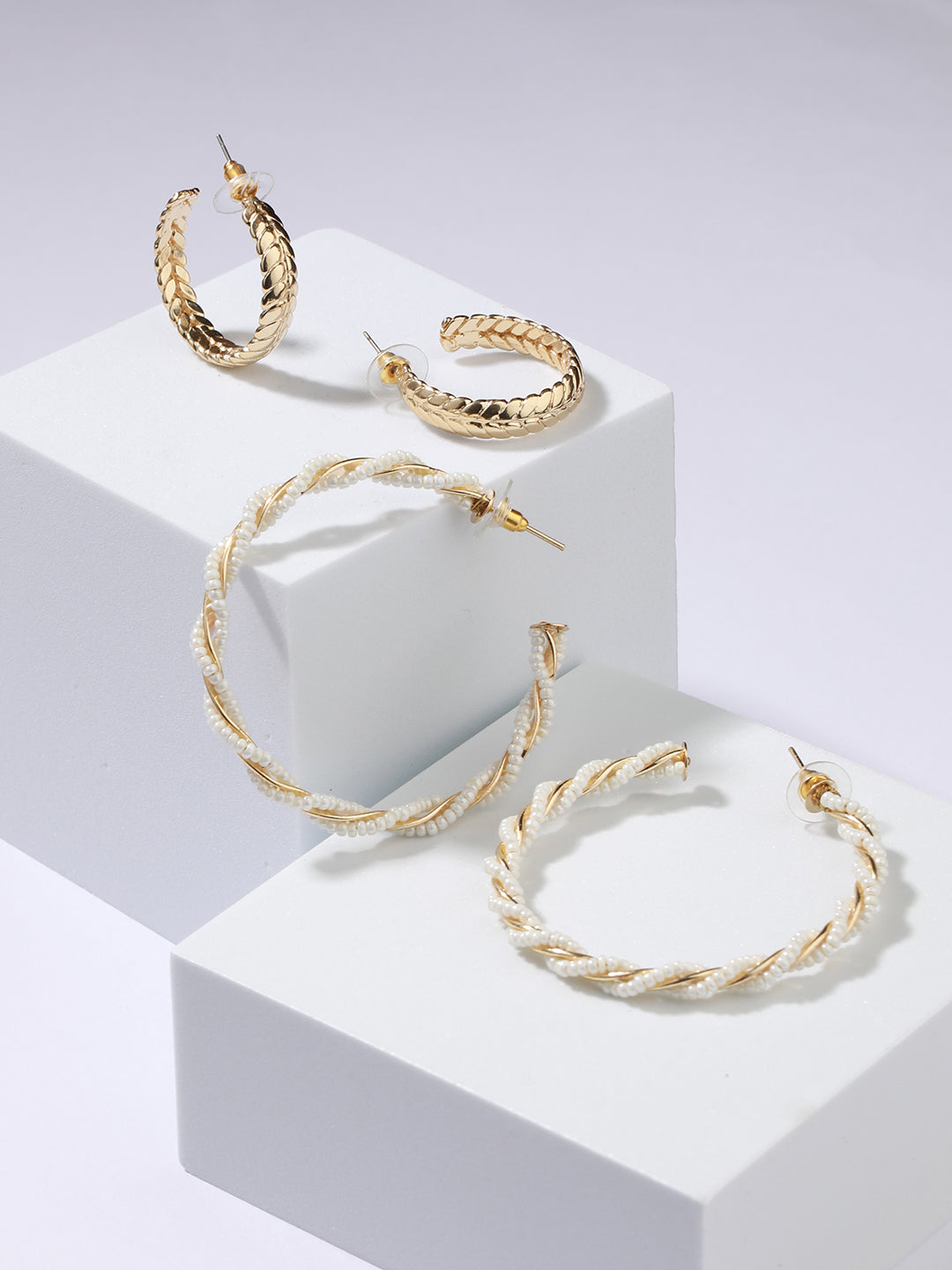 Set Of 2 Gold plated Circular Hoop Earrings - Jazzandsizzle