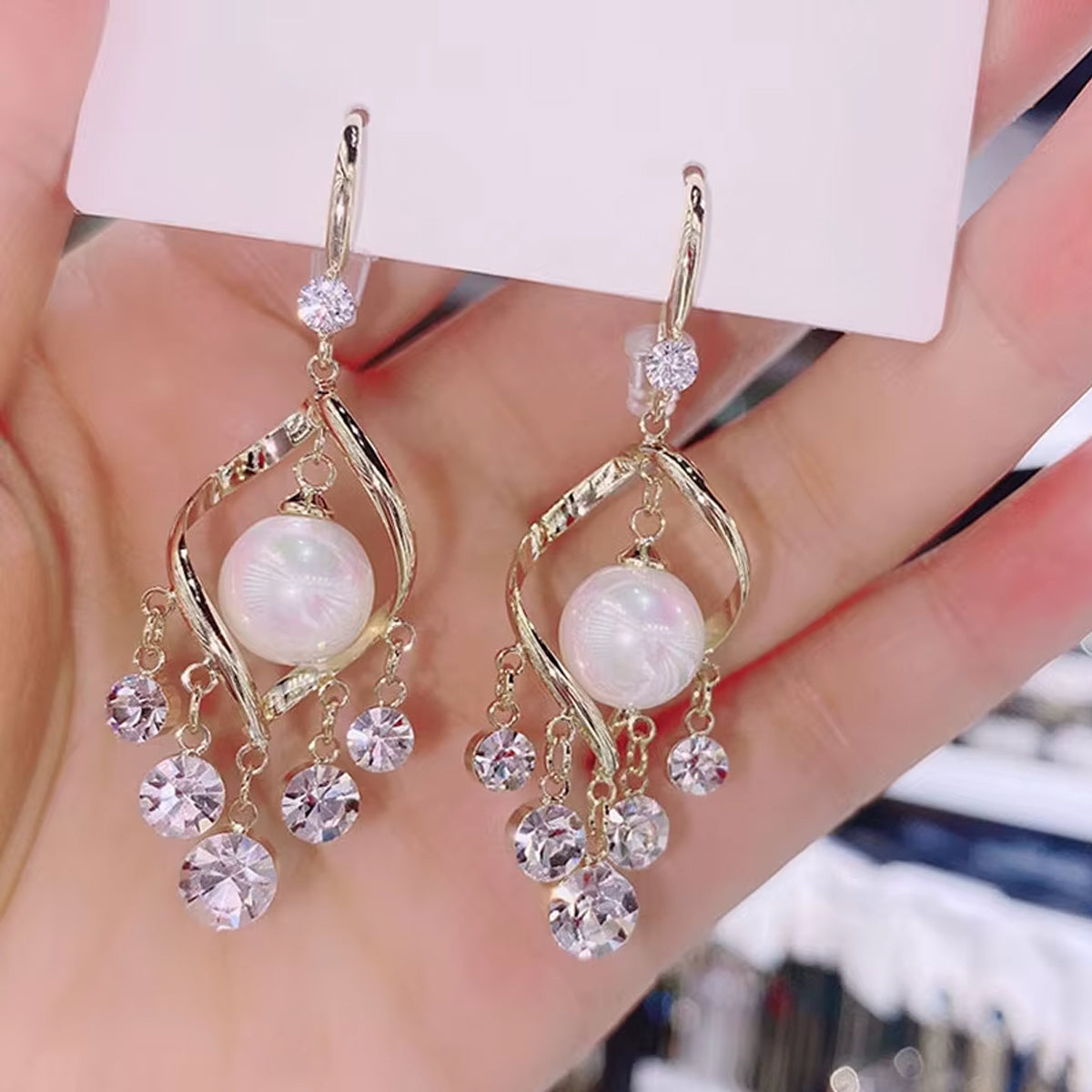 Stylish Gold Bow Stud Long Chain Earrings with White Flower Drop,Gold Plated Blue & Pink Stone Studded Drop Earrings and Plated Floral Shaped Drop Earrings Combo