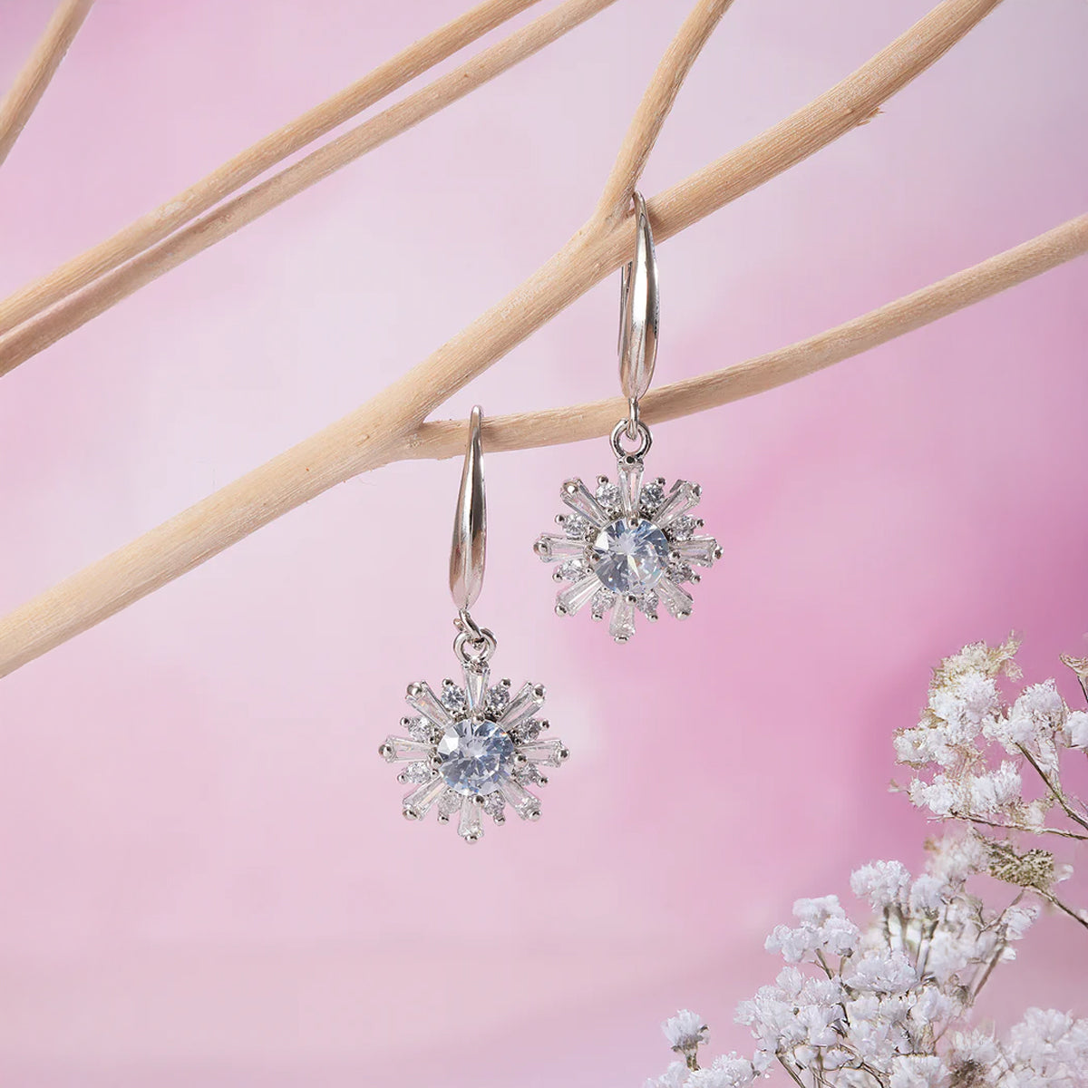 Stylish Gold Bow Stud Long Chain Earrings with White Flower Drop,Gold Plated Blue & Pink Stone Studded Drop Earrings and Plated Floral Shaped Drop Earrings Combo