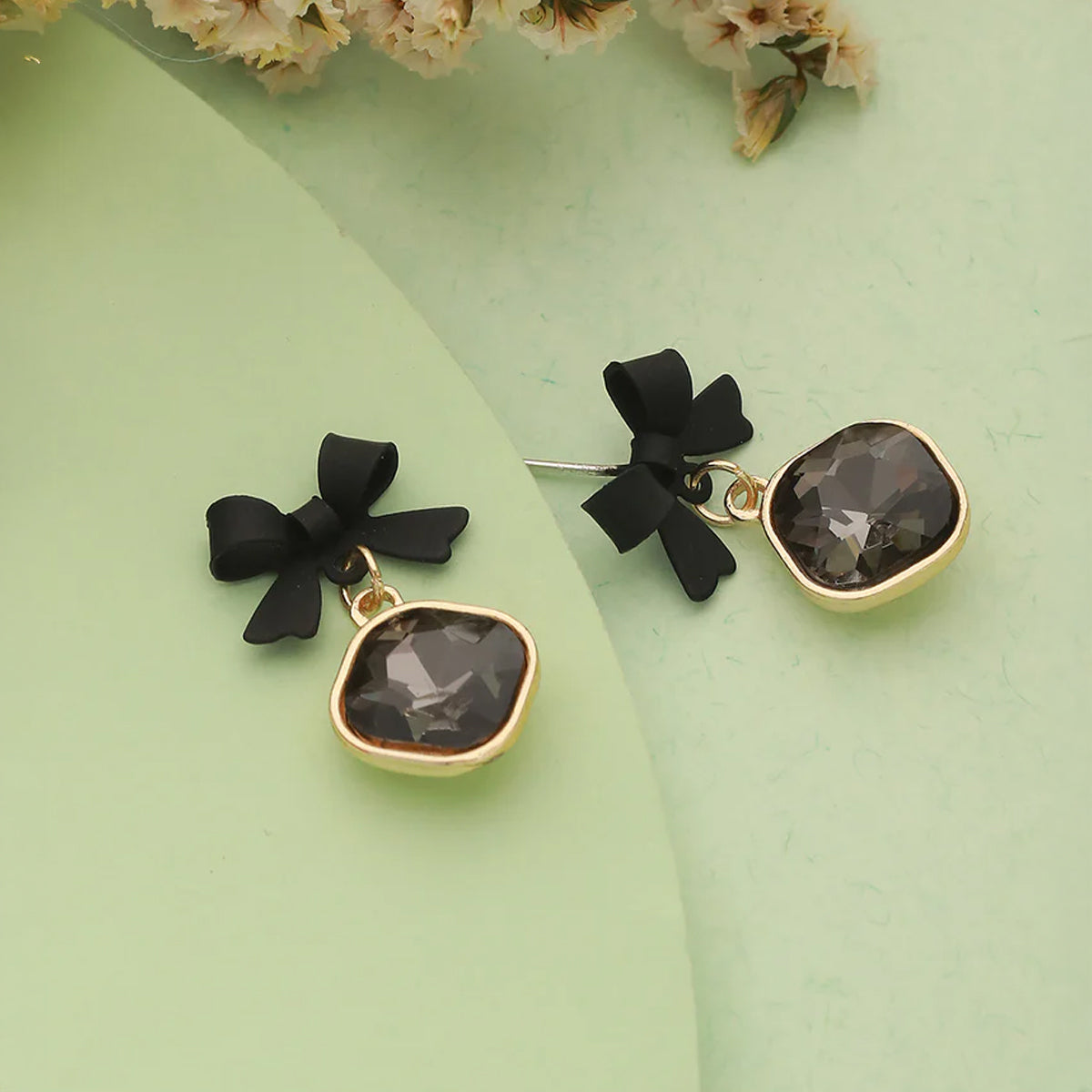 Stylish Gold Bow Stud Long Chain Earrings with White Flower Drop,Gold Plated Blue & Pink Stone Studded Drop Earrings and Plated Floral Shaped Drop Earrings Combo