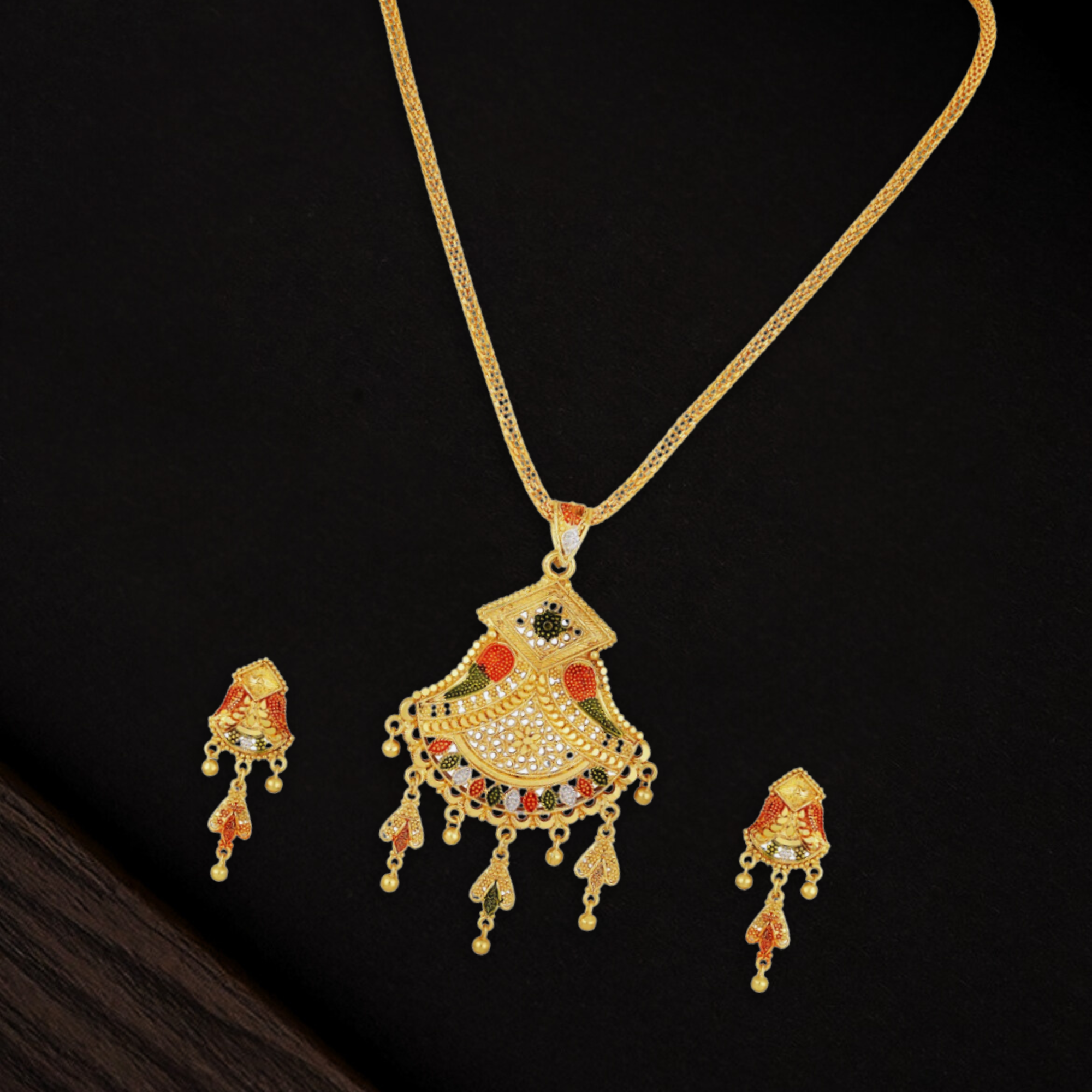 Jazz And Sizzle 22K Gold Plated Golden Beads & Pearl Drops Radha Krishna Temple Jewellery Set (Copy)