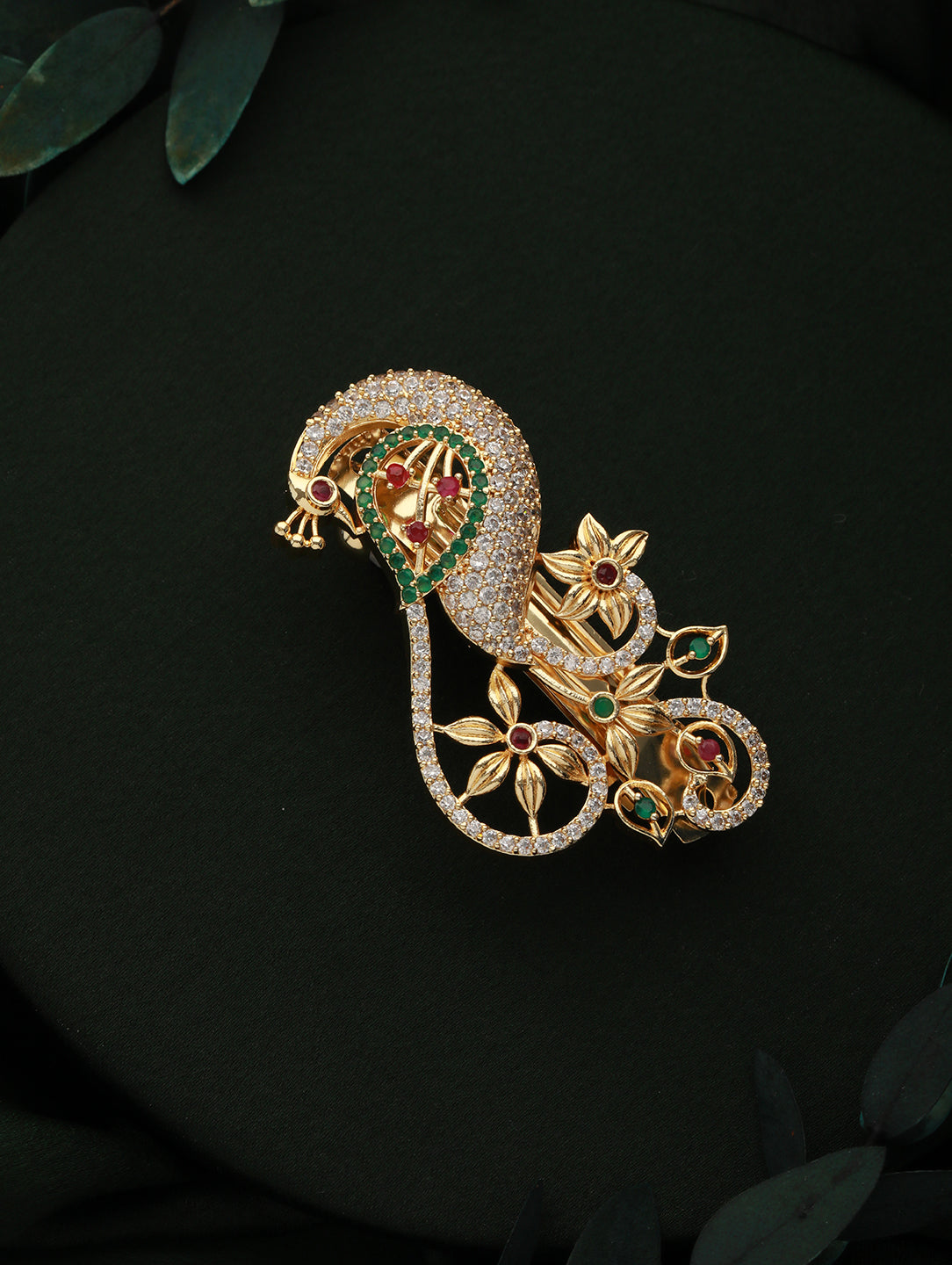 Gold Plated White AD Studded Peacock Shaped Hair Pin - Jazzandsizzle
