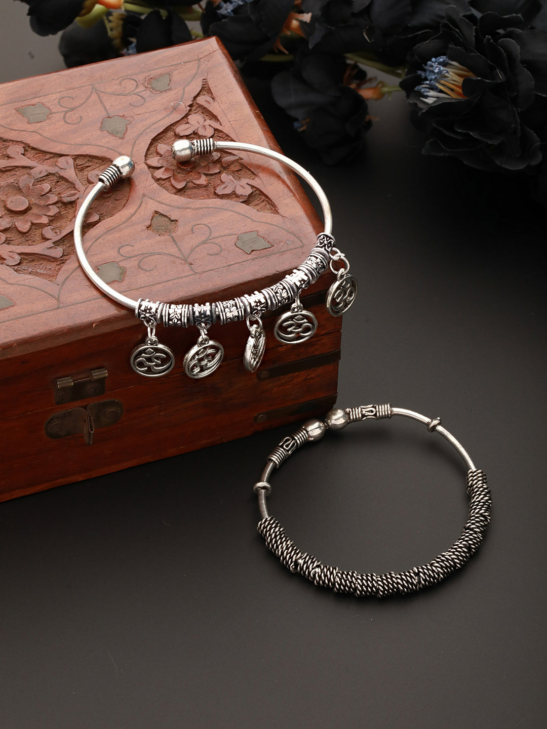 set-of-2-oxidised-german-silver-plated-textured-om-cuff-bracelet