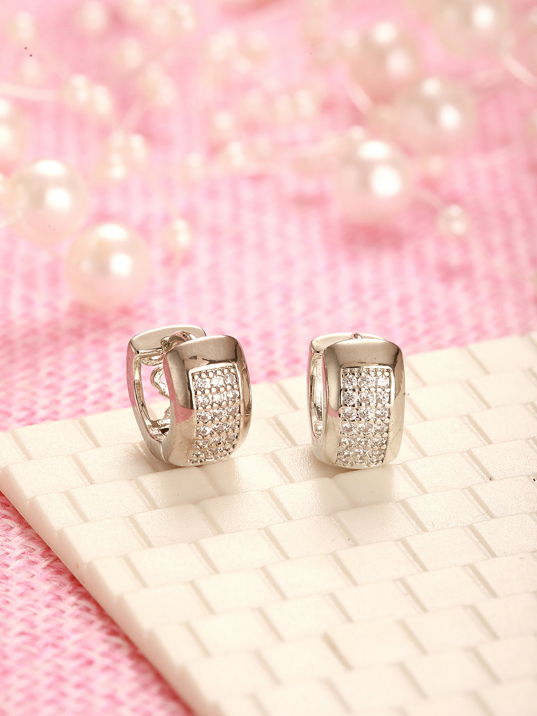 Jazz And Sizzle Silver-Plated American Diamond Studded Circular Half Hoop Earrings