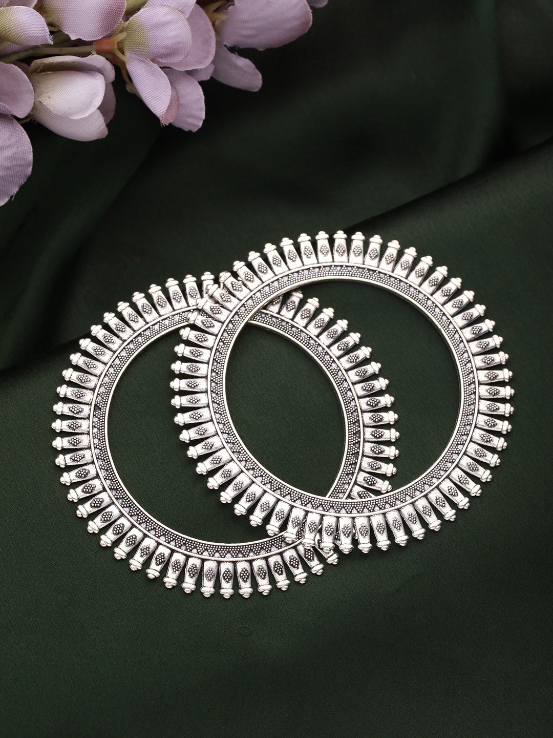 Set Of 2 Silver Toned & Silver Plated Handcrafted Oxidised Bangles