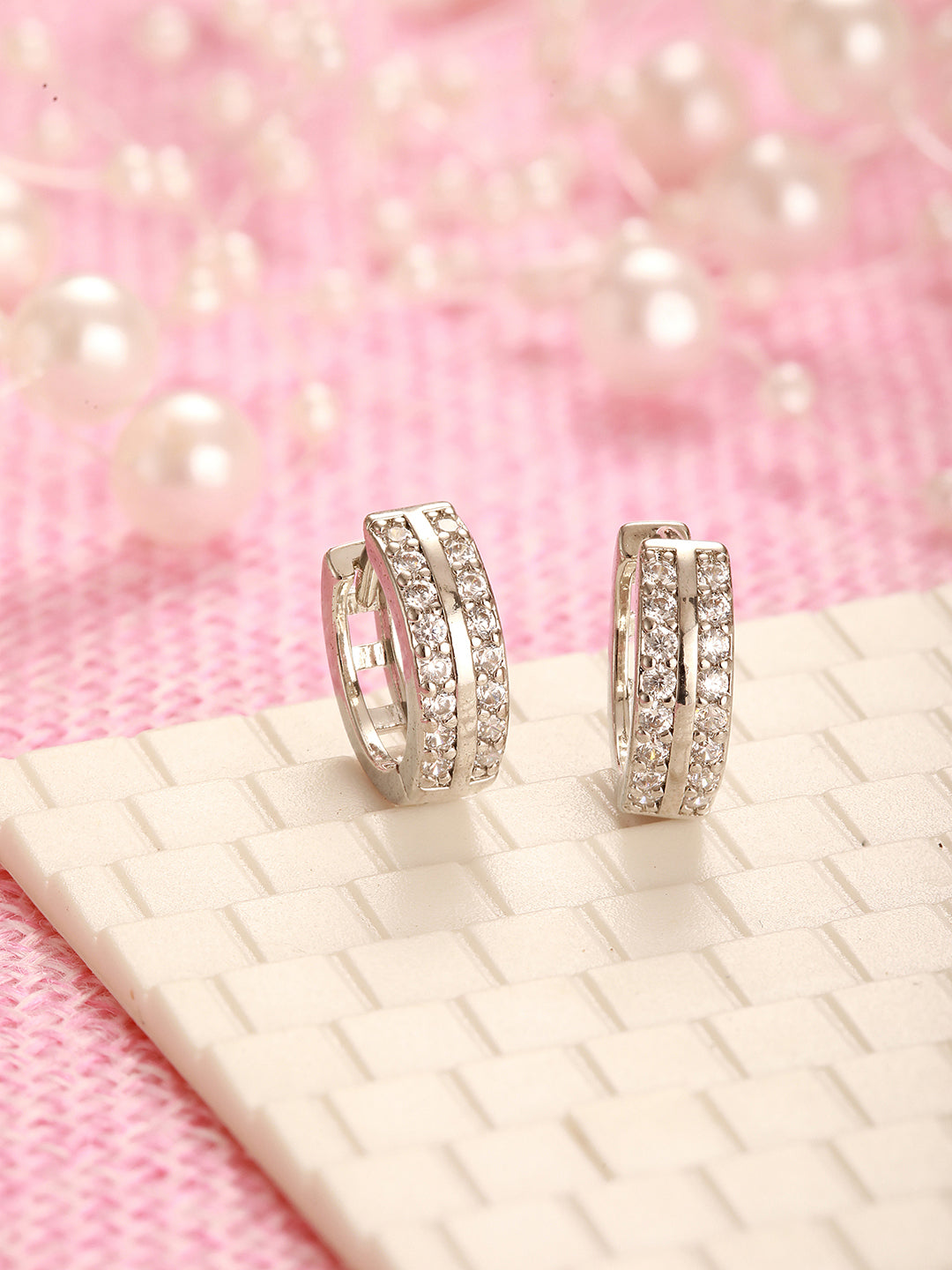 Jazz And Sizzle Rhodium Plated Geometric Hoop Earrings