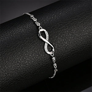 Jazz And Sizzle Silver Plated CZ Studded Infinity Adjustable Bracelet For Valentines Gift