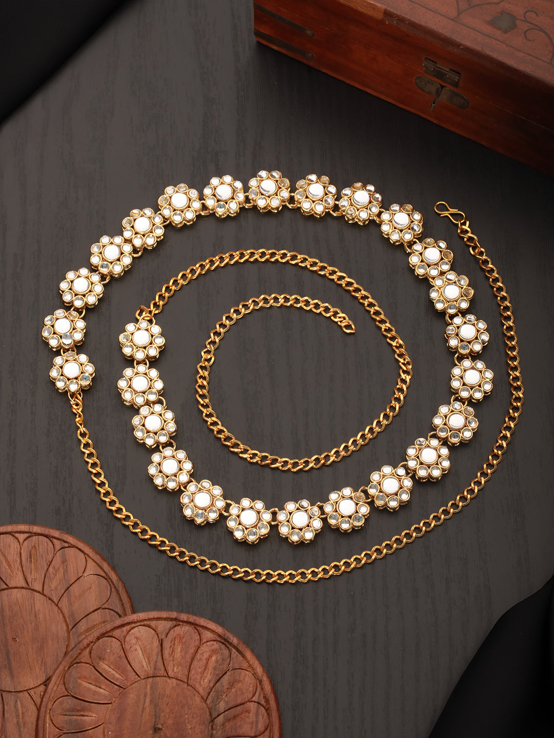 Jazz And Sizzle Gold Plated Pearl Beaded Floral Waist Belt