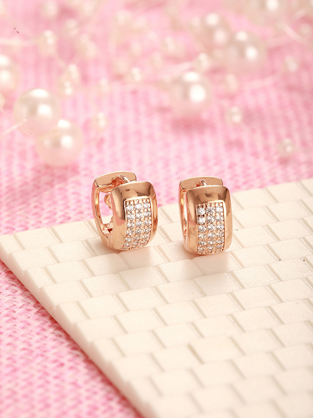 Jazz And Sizzle Rose Gold-Toned Crystal Studded Circular Hoop Earrings