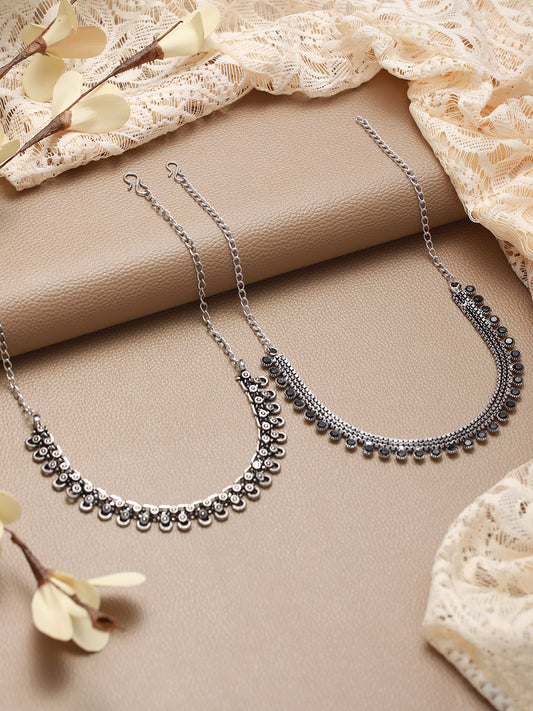 Jazz And Sizzle Set Of 2 Silver-Plated Black Artificial Stone Studded Necklace - Jazzandsizzle