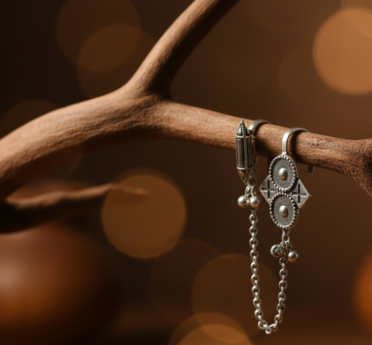 Jazz And Sizzle Silver Plated Artificial Stone Studded & Beaded Geometric Ear Cuff