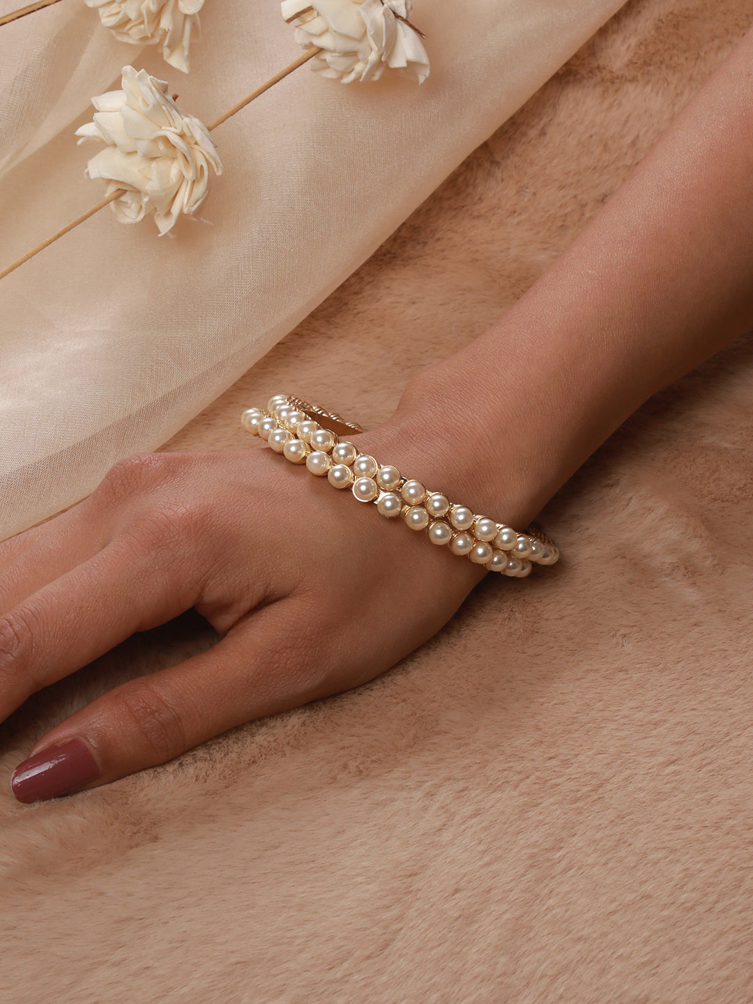 Jazz And Sizzle Set Of 2 Gold-Plated Beaded Bangles - Jazzandsizzle