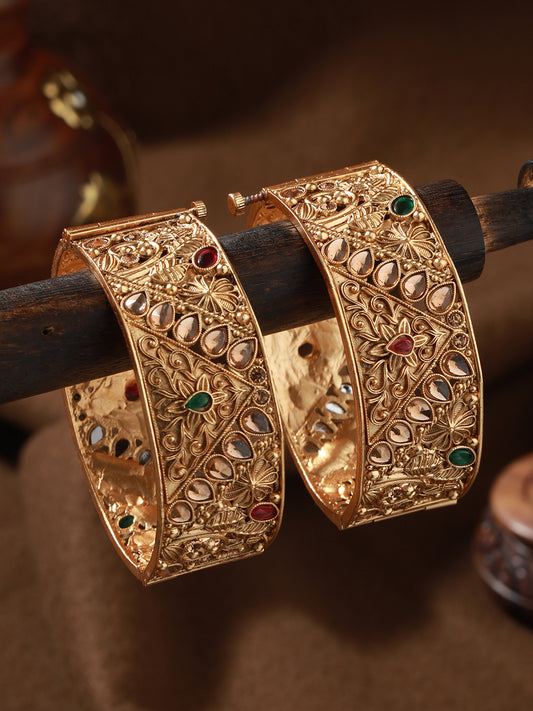 Set Of 2 24K Gold-Plated Stone-Studded Bangles - Jazzandsizzle