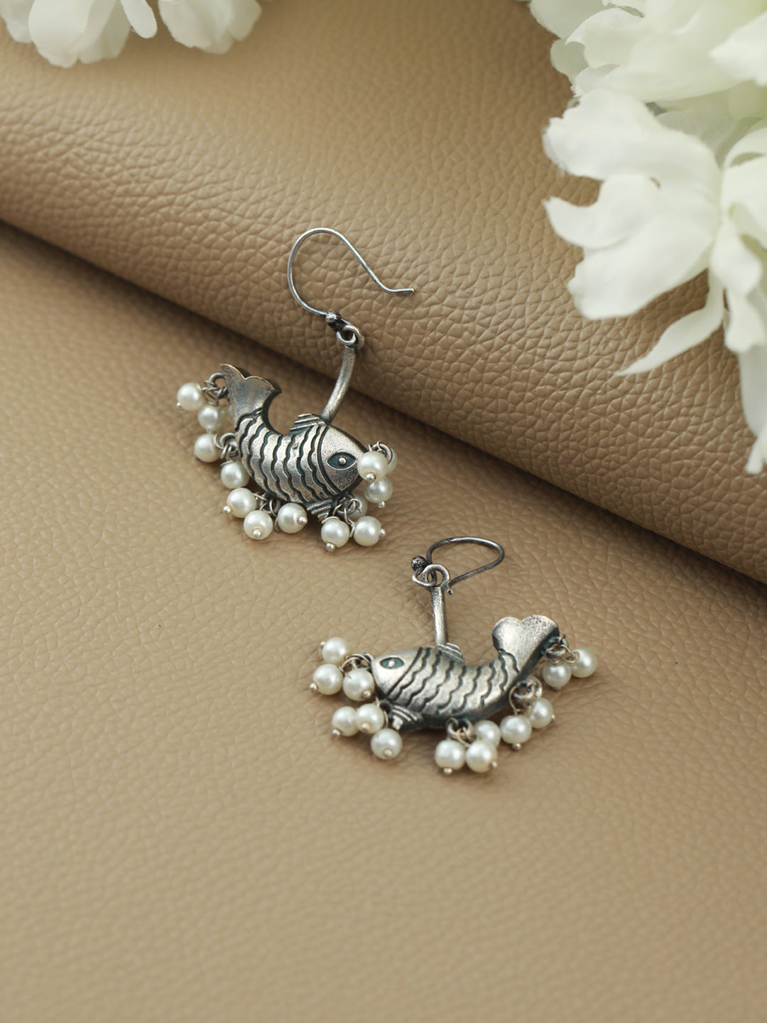 Silver Toned Oxidised Contemporary Drop Earrings