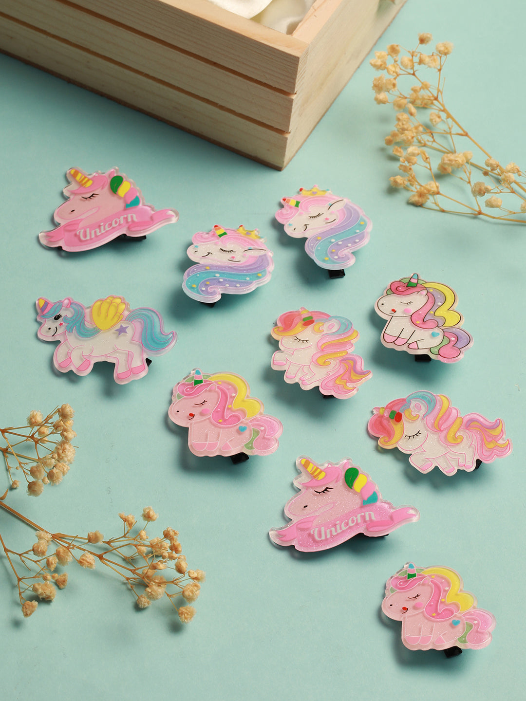 Girls Set Of 10 Multicoloured Unicorn Alligator Hair Clip - Jazzandsizzle