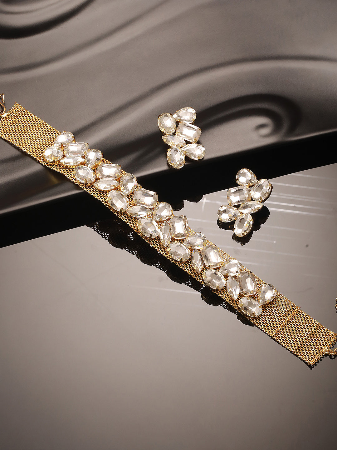 Jazz And Sizzle Gold-Plated Crystal-Studded Necklace & Earrings Set