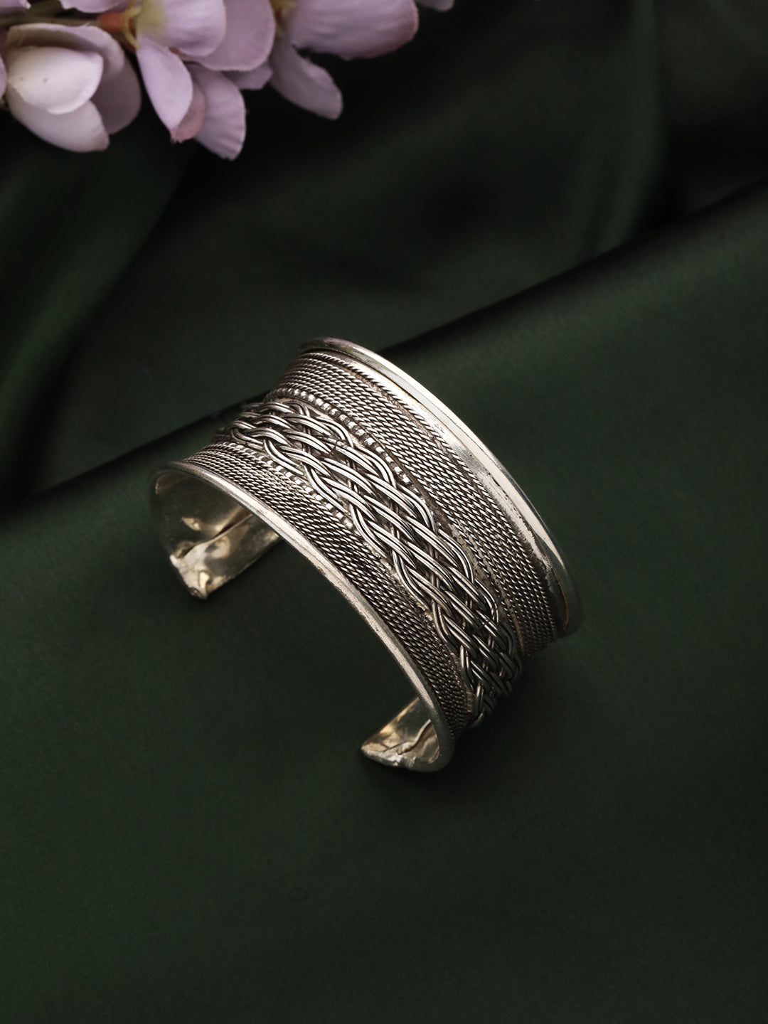 Women Silver-Plated Oxidised Cuff Bracelet - Jazzandsizzle