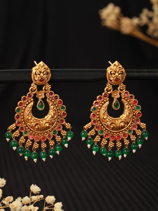 Jazz And Sizzle Green & Pink Gold-Plated Contemporary Shaped Chandbalis